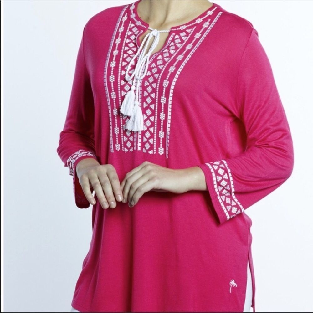 Margaritaville Fuchsia Embroidered Boho Tunic NWT M Medium